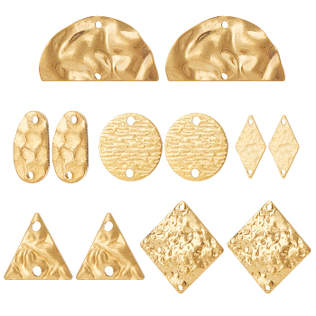48Pcs 6 Styles Brass Connector Charms, Double-Sided Textured, Triangle & Half Round & Rhombus, Mixed Shapes, Raw(Unplated), 13.5~20x8~29x0.5~3mm, Hole: 1.2~1.8mm, 8pcs/style
