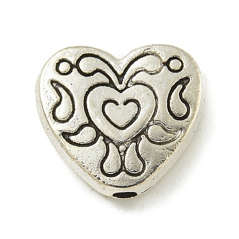 Tibetan Style Alloy Beads, Cadmium Free & Lead Free, Antique Silver, Heart, 10.5x11.5x3mm, Hole: 1.6mm