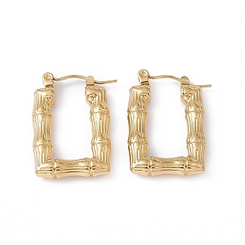 Ion Plating(IP) 304 Stainless Steel Rectangle with Bamboo Hoop Earrings for Women, Golden, 25x16.5x3.5mm, Pin: 0.7mm