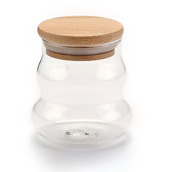 Glass Bottles, with Bamboo Stopper, for Candy, Tea, Column, Clear, 8.4cm