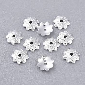 201 Stainless Steel Bead Caps, Multi-Petal, Flower, Silver, 7x2mm, Hole: 1.2mm