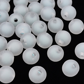 Transparent Acrylic Beads, Frosted, Bead in Bead, Round, Light Blue, 9.5x9mm, Hole: 2mm, about 960pcs/500g