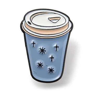 Hot Drink Cup with Star Enamel Pins, Black Alloy Badge for Women Men, Light Sky Blue, 26.3x18.7x1.5mm