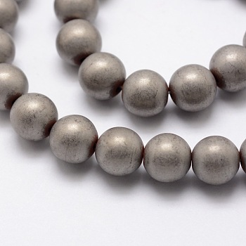Electroplate Non-magnetic Synthetic Hematite Beads Strands, Matte Style, Round, Platinum Plated, 8mm, Hole: 1.5mm, about 50pcs/strand, 15.7 inch