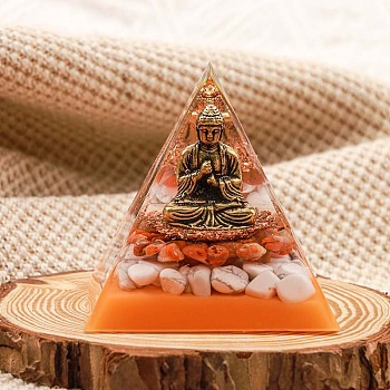 Orgonite Pyramid Resin Energy Generators, Reiki Natural Red Aventurine Chips and Buddha Inside for Home Office Desk Decoration, 50x50x50mm