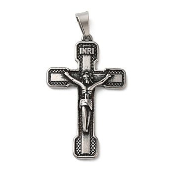 Titanium Steel Pendants, Crucifix Cross Charm, Antique Silver, 48.5x30x5mm, Hole: 9x4.5mm