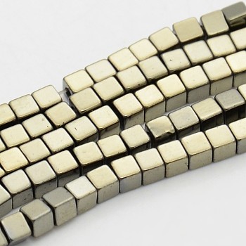 Cube Non-magnetic Synthetic Hematite Beads Strands, Imitation Pyrite, Antique Bronze Plated, 2.5x2.5x2.5mm, Hole: 0.8mm, about 184pcs/strand, 17 inch