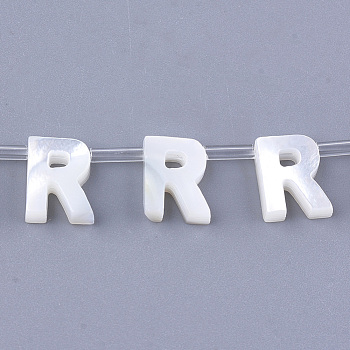 Natural Sea Shell Beads, White Shell Mother of Pearl Shell, Top Drilled Beads, Letter.R, 10x2.5~11.5x3mm, Hole: 0.8mm