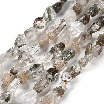 Natural Green Lodolite Quartz Beads Strands, Nuggets, Tumbled Stone, 7~13x4.5~10x4.5~10mm, Hole: 1.2mm, about 44~46pcs/strand, 15.08~16.14 inch(38.3~41cm)