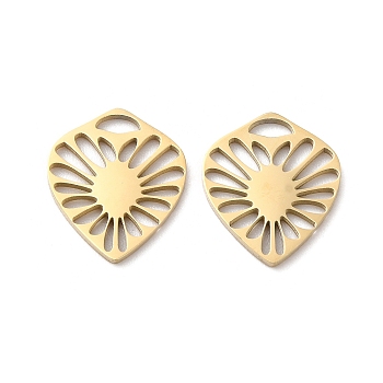 Ion Plating(IP) 316L Surgical Stainless Steel Charms, Heart with Flower Charm, Hollow, Real 18K Gold Plated, 13.6x11.7x1mm, Hole: 1.5x3mm