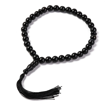 Natural Dyed & Heated Black Agate Beads Stretch Bracelets, Inner Diameter: 4-1/2 inch(11.3cm)