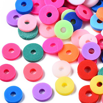 Handmade Polymer Clay Beads, Disc/Flat Round, Heishi Beads, Mixed Color, 4x1mm, Hole: 1mm, about 55000pcs/1000g