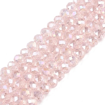 Electroplate Glass Beads Strands, AB Color Plated, Faceted, Rondelle, Pink, 3.5~3.8x3mm, Hole: 0.4mm, about 113~115pcs/strand, 12.80~12.99 inch(32.5~33cm)