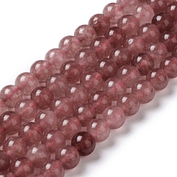 Natural Jade Imitation Strawberry Quartz Beads Strands, Round, Dyed, Indian Red, 8mm, Hole: 1.2mm, about 48pcs/strand, 14.57~14.69''(37~37.3cm)