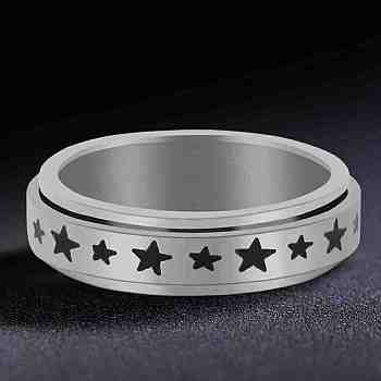 Titanium Steel Rotating Fidget Band Ring, Fidget Spinner Ring for Anxiety Stress Relief, Platinum, Star Pattern, US Size 7(17.3mm)