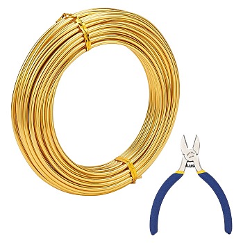 DIY Wire Wrapped Jewelry Kits, with Aluminum Wire and Iron Side-Cutting Pliers, Gold, 9 Gauge, 3mm, 10m/roll, 1roll/set