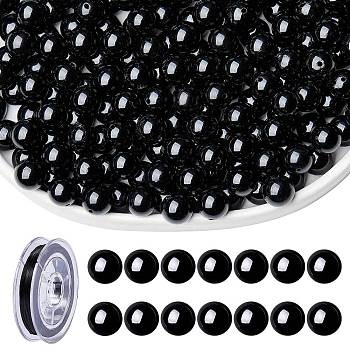 100Pcs Natural Black Tourmaline Round Beads with Strong Stretchy Beading Elastic Thread, 8mm, Hole: 1mm