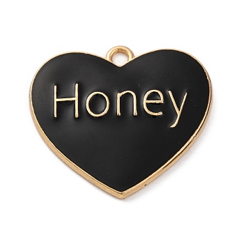 Alloy Enamel Pendants, Golden, Word Honey, Heart, 27x30x2.5mm, Hole: 2.5mm