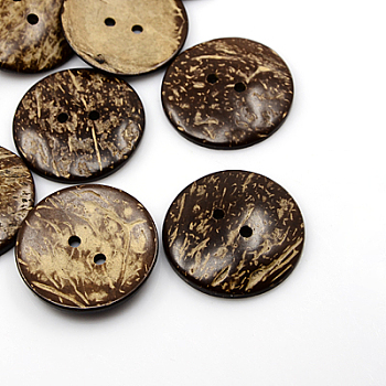 Coconut Buttons, 2-Hole, Flat Round, Coconut Brown, 44x5mm, Hole: 4mm