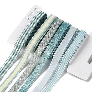 18 Yards 6 Styles Polyester Ribbon, for DIY Handmade Craft, Hair Bowknots and Gift Decoration, Green Color Palette, Teal, 3/8~1/2 inch(9~12mm), about 3 yards/style