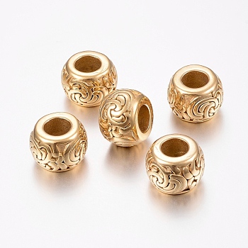 Ion Plating(IP) 304 Stainless Steel Beads, Large Hole Beads, Rondelle, Golden, 13x9mm, Hole: 6mm