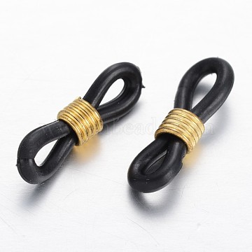 Eyeglass Holders, Glasses Rubber Loop Ends, with Brass Findings and Rubber, Black, 20x6mm, Hole: 2.5x4.5mm(KK-F371-102G)