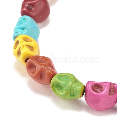 bracelet extensible en perles de crâne synthétique turquoise (teint)(BJEW-JB08054)-5