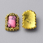 Zinc Alloy Cabochons, with Plastic Beads, Nail Art Decoration Accessories for Women,  Antique Golden, Rectangle, 8x6x3mm(MRMJ-WH0320-05J-02)