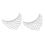 Non-Tarnish 201 Stainless Steel Filigree Joiners Links, Etched Metal Embellishments, Fish Scale Pattern, Stainless Steel Color, 22x30x0.3mm, Hole: 1.5mm(X-STAS-R114-034P)