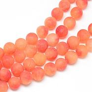 Natural White Jade Bead Strands, Dyed, Frosted, Round, Coral, 10~11mm, Hole: 1.5mm, about 38~39pcs/strand, 14.9 inch(G-R297-10mm-43)