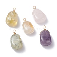 Natural Quartz Pendants, with Light Gold Plated Copper Wire Wrapped, Teardrop, 30~34x17~19x11.5~15mm, Hole: 4~4.5mm(PALLOY-JF01264)