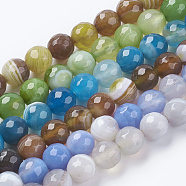 Faceted Round Dyed Natural Striped Agate/Banded Agate Beads Strands, Mixed Color, 8mm, Hole: 1mm, about 48pcs/strand, 15 inch(G-G581-8mm-M)