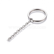 304 Stainless Steel Split Key Ring Clasps, For Keychain Making, with Extended Cable Chains, Stainless Steel Color, 79mm, Ring: 25.5x3mm(STAS-L226-009C)