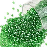 TOHO Round Seed Beads, Japanese Seed Beads, (108) Transparent Luster Lime Green, 11/0, 2.2mm, Hole: 0.8mm, about 50000pcs/pound(SEED-TR11-0108)