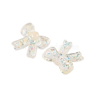 Cute Transparent Resin Decoden Cabochons, Bowknot with Glitter Powder, Beige, 29x28.5x6mm(RESI-S03-02A)