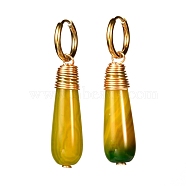 Handmade Natural Agate Dangle Hoop Earrings, with 304 Stainless Steel Earring Hoops & 316 Surgical Stainless Steel Pins, Teardrop, Golden, 45~47mm, Pin: 1mm(X1-EJEW-JE04678-03)