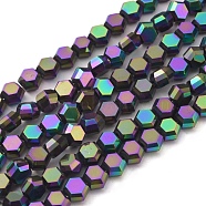 Electroplate Glass Beads Strands, Full Plated, Faceted, Hexagon, Multi-color Plated, 6x7x4mm, Hole: 1.2mm, about 100pcs/strand, 20.87 inch(53cm)(EGLA-L018-C-FP01)