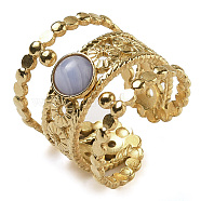 Synthetic Blue Lace Agate Finger Rings, 304 Stainless Steel Multi-layer Open Cuff Rings, Real 18K Gold Plated, 19.5mm, Adjustable(RJEW-U027-03G-09)