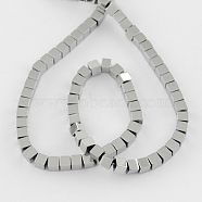 Non-magnetic Synthetic Hematite Beads Strands, Grade A, Cube, Platinum Plated, 3x3x3mm, Hole: 1mm, 128pcs/strand, 15.5 inch(G-Q876-3mm-7)