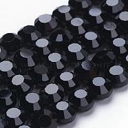 Glass Beads Strands, Faceted, Flat Round, Black, 6x4mm, Hole: 1mm, about 72pcs/strand, 15.7 inch(GLAA-D019-36)