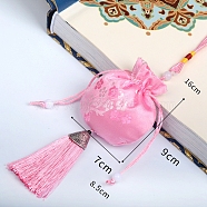 Brocade Flower Drawstring Bags with Tassel, Sachet Floral Pouches for Jewelry Storage, Pearl Pink, 9x7cm(PW-WG96063-05)