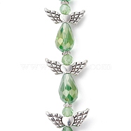 Angel Fairy Shape Electroplate Glass Beads Strands, with Tibetan Style Alloy Wing Beads, Lime Green, 26~28x18~26x10mm, Hole: 0.8mm, about 4pcs/strand, 3.858~4.09''(9.8~10.4cm)(AJEW-JB01173-04)