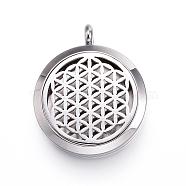 316 Surgical Stainless Steel Diffuser Locket Pendants, Spiritual Charms, with Perfume Pad and Magnetic Clasps, Flower of Life/Sacred Geometry, Stainless Steel Color, Mixed Color, 36.5~37x30x6~6.5mm, Hole: 5mm, inner diameter: 23mm(STAS-P102-095)