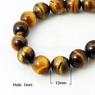 Natural Tiger Eye Beads Strands, Round, Goldenrod, 12mm, Hole: 1mm, about 16pcs/strand, 7.4 inch(G-G099-12mm-5)