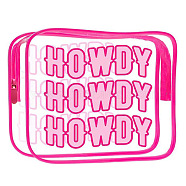Transparent PVC Cosmetic Pouches, Waterproof Clutch Bag, Toilet Bag for Women, Hot Pink, Word Howdy, 20x15x5.5cm(ABAG-D008-02F)