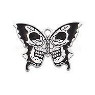 Alloy Enamel Pendants, Platinum, Butterfly with Skull Charm, 20x28mm(ENAM-CJC0017-02P-04)