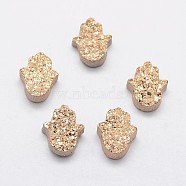 Hamsa Hand Druzy Crystal Beads, Electroplate Natural Druzy Crystal Beads, Light Golden Plated, 13x10.5x4.5~5mm, Hole: 1mm(G-F535-46D)