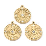 Ion Plating(IP) 316 Stainless Steel with Rhinestone Pendants, Flat Round Charm, Real 24K Gold Plated, 21.5x19x2.5mm, Hole: 1.2mm(STAS-K258-06G)