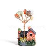 Resin Display Decorations, Reiki Energy Stone Feng Shui Ornament, with Natural Gemstone Tree and Copper Wire, House, 29x20x50~55mm(DJEW-PW0009-002A-02)