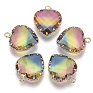 K9 Glass Pendants, Imitation Tourmaline, with Golden Tone Brass Findings, Faceted, Heart, Colorful, 20x16.5x8mm, Hole: 2mm(X-GLAA-Q069-11H)